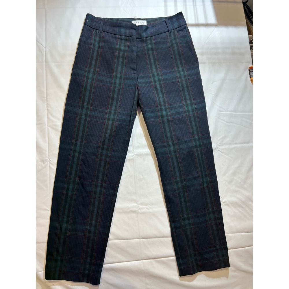 Velvet by Graham & Spencer Women Green Blue Plaid Trousers Slim Leg Pants Size 4